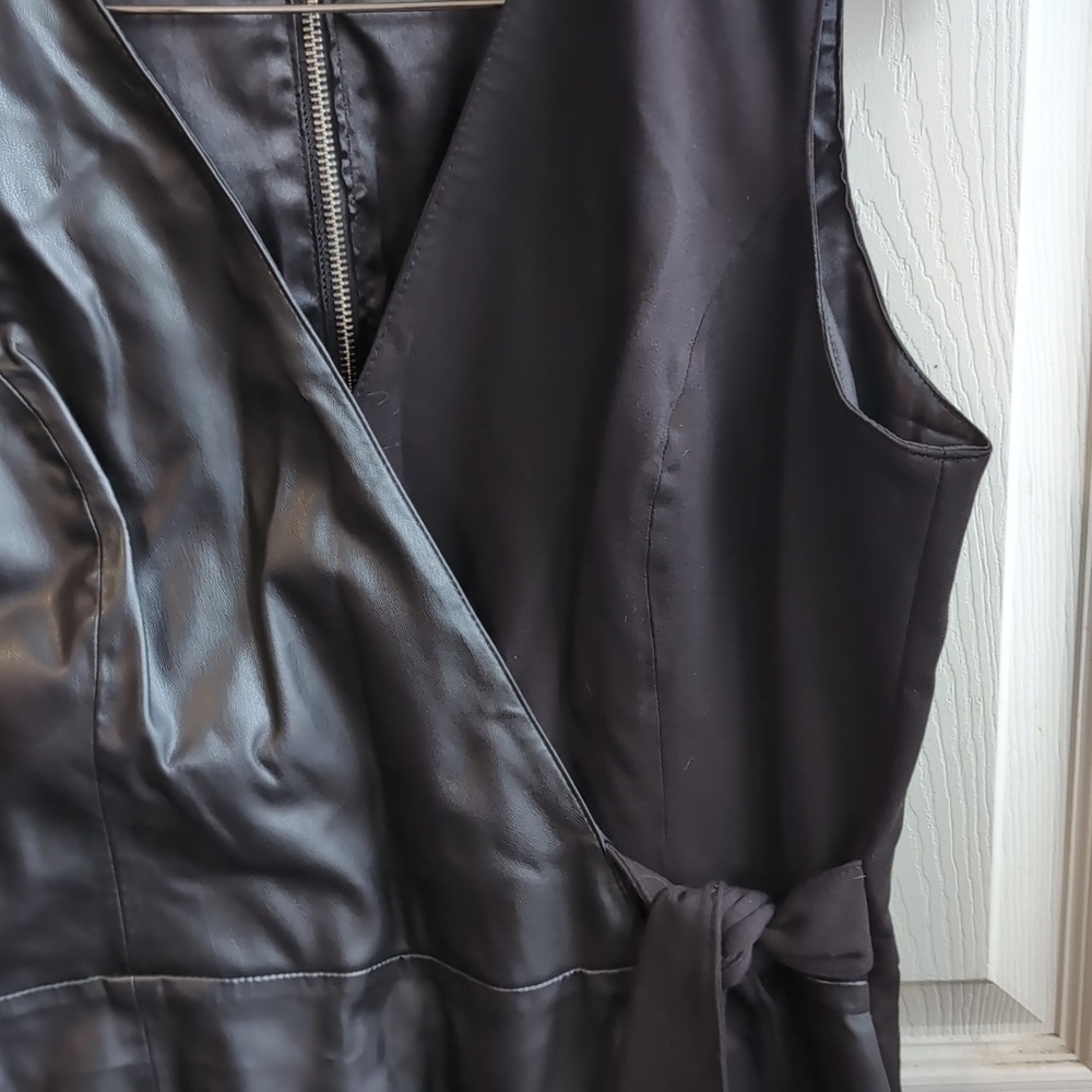 INC International Concepts Black Faux Leather Wrap Dress Size 12 - Picture 3 of 5